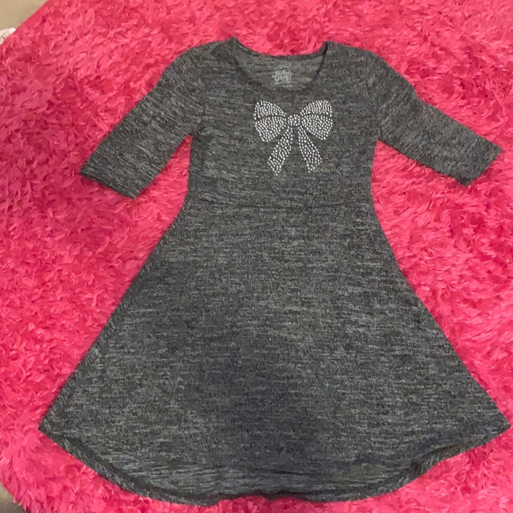 Gray girls dress with sparkly bow design